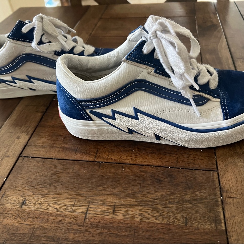 Vans Blue and White Lightning Bolt Sneakers